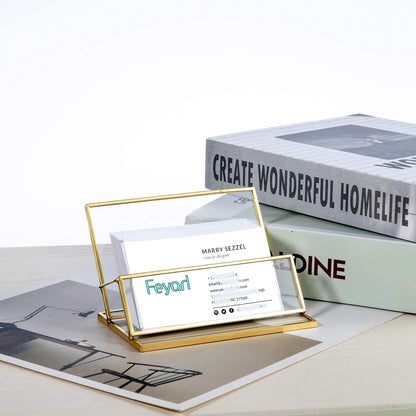 Business Card Holder with gold edge displayed on an office desk, adding an elegant touch to the workspace