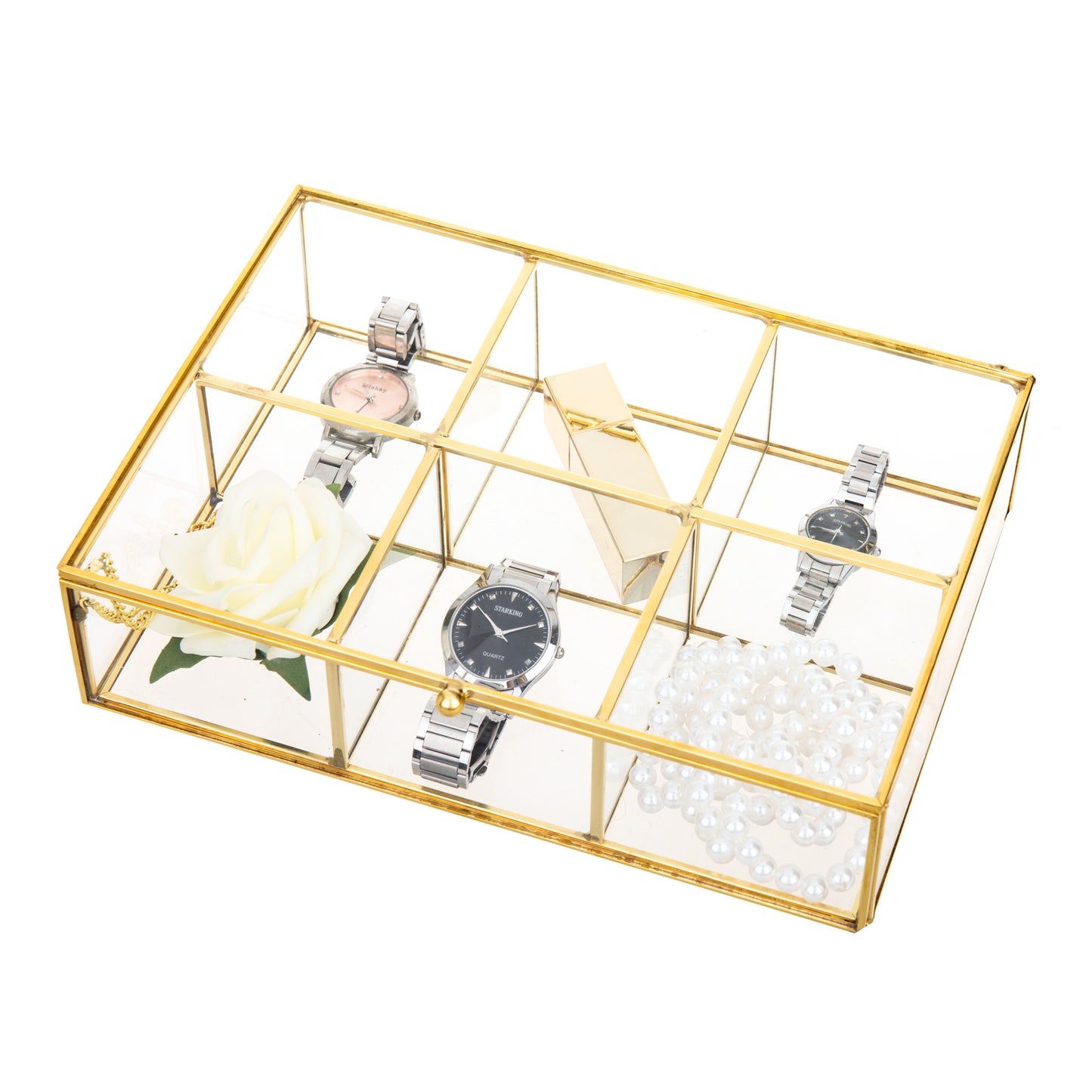 Glass Vanity Box viewed from above with a closed lid and clear glass design showing the interior