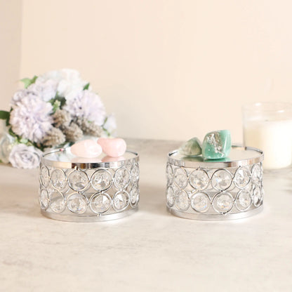 Refined Silver Display Platform enhancing crystal displays with a mirrored surface and elegant decorative design