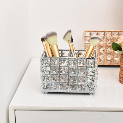 Silver Crystal Organizer enhancing tabletop spaces with a refined crystal design and versatile storage for everyday essentials