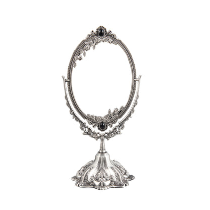 11.2 Inch Metal Vintage Makeup Mirror Floral Tabletop Oval Vanity Swivel Double Sided Mirror with Stand Elegant Decorative for Dressing Room Bedroom (Bronze)