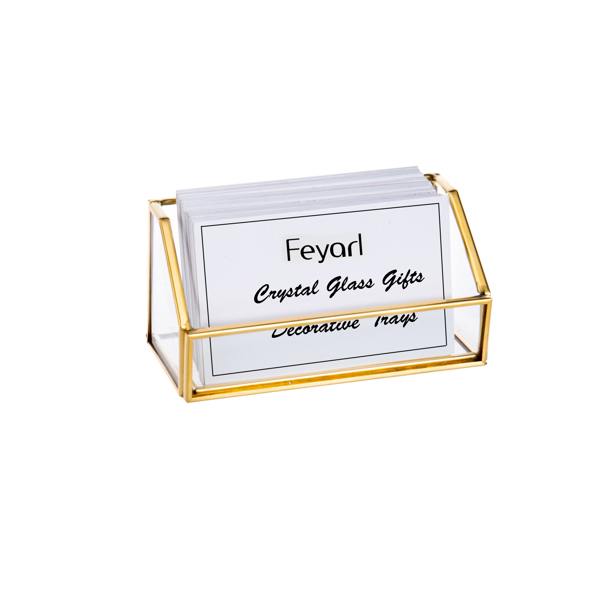 Feyarl Glass Business Card Holder Stand Gold Office Name Card Display