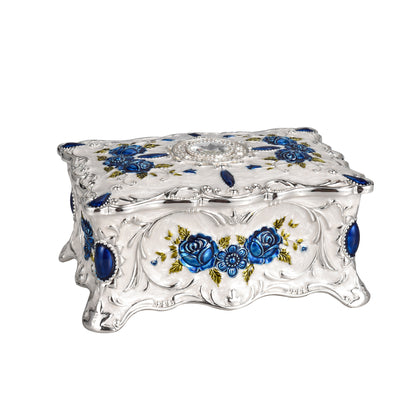 Vintage Jewelry Trinket Box Ornate Ring Earring Display Chest Case Antique Decorative Keepsake Organizer Box for Birthday Woman Girl Gift (Blue White)