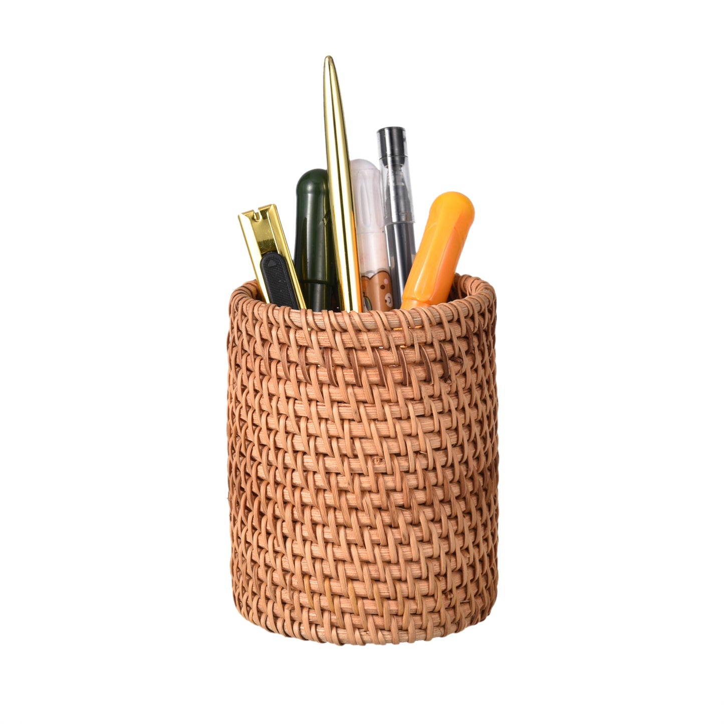 Eiyye Handmade Rattan Pencil Holder, Handmade Makeup Brush Holder, Wicker Pen Holder for Office&Home Desktop Organizer