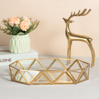 Plateau de vanité en verre doré Feyarl, organisateur octogonal de bijoux et de cosmétiques de 13,7 pouces, plateau décoratif pour commode et table