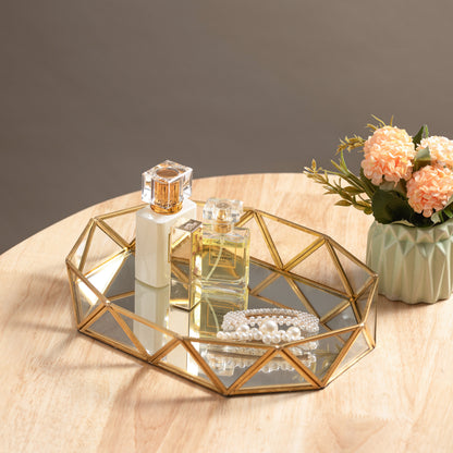 Plateau de vanité en verre doré Feyarl, organisateur octogonal de bijoux et de cosmétiques de 13,7 pouces, plateau décoratif pour commode et table