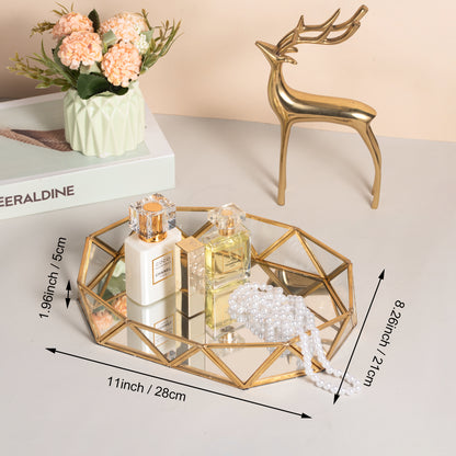 Plateau de vanité en verre doré Feyarl, organisateur octogonal de bijoux et de cosmétiques de 13,7 pouces, plateau décoratif pour commode et table