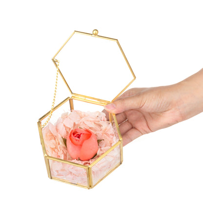 Gold Glass Jewelry Box featuring floral decoration and a refined glass design for a stylish decorative display