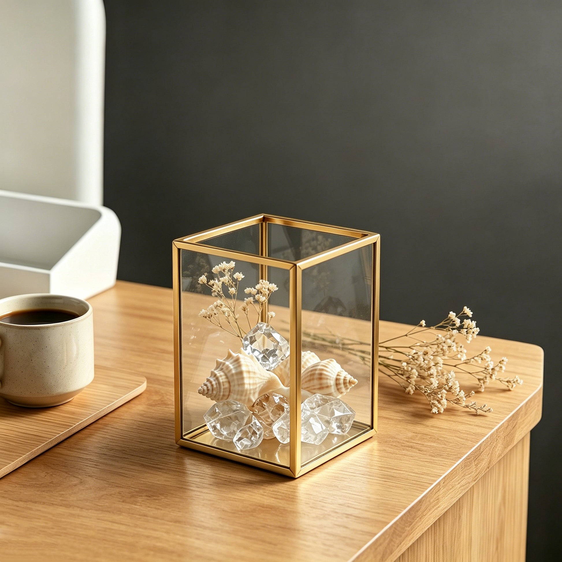 Feyarl Clear Glass Desk Organizer Holding Gemstones and Seashells for Decorative Storage