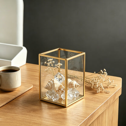 Feyarl Clear Glass Desk Organizer Holding Gemstones and Seashells for Decorative Storage