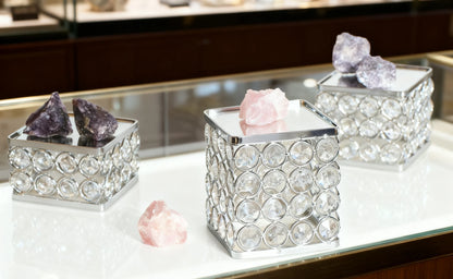 Display Stand elevating colorful crystals with mirrored reflections and sparkling bead details