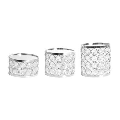 Feyarl Crystal Display Stands featuring three round mirrored risers with sparkling bead details for decorative displays