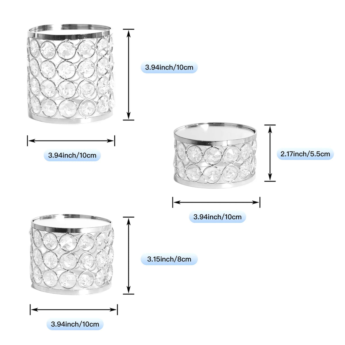 Display Riser set featuring three size variations with measurement details for the round decorative stands