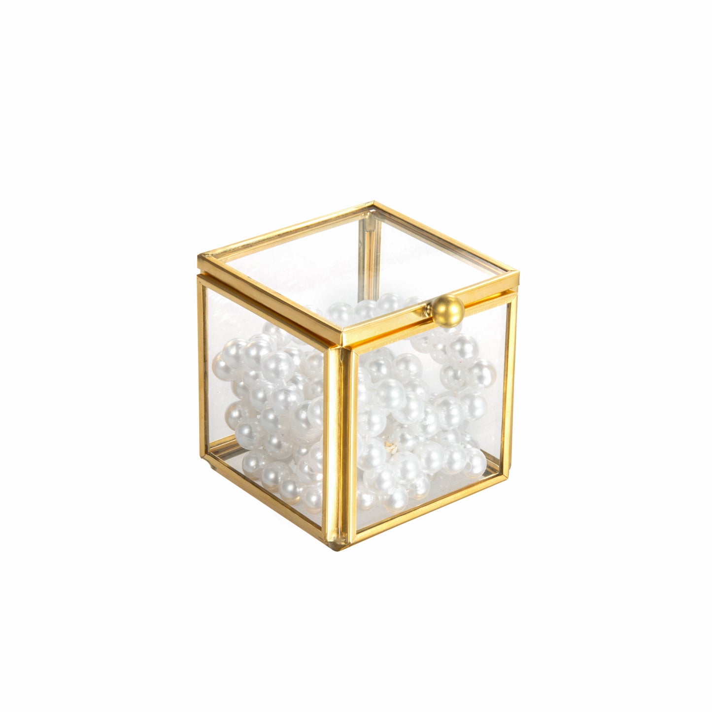 Gold Glass Keepsake Box featuring a pearl necklace display for an elegant jewelry presentation