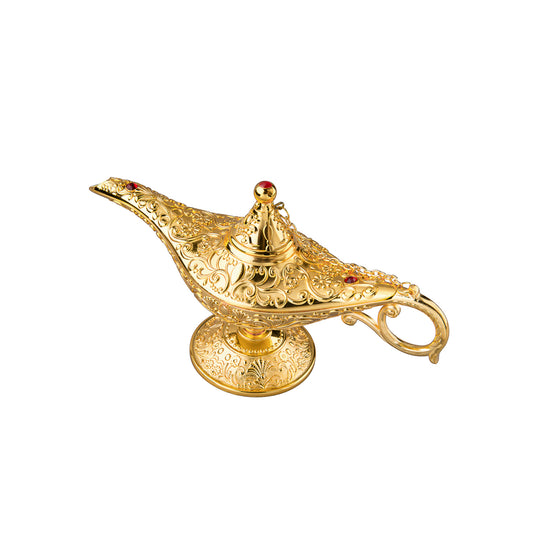 Feyarl Gold Vintage Magic Genie Lamp Featuring Retro Floral Engraving and Exotic Decorative Style
