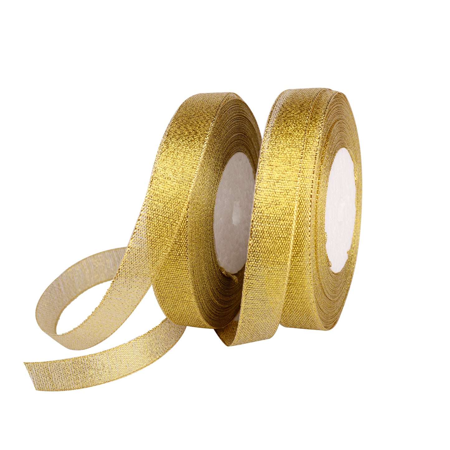 Feyarl Gold Metallic Glitter Ribbon Roll with Sparkling Polyester Fabric for Gift Wrapping Crafts and Decorative Projects