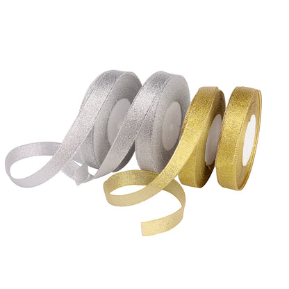 Feyarl Gold and Silver Glitter Ribbon Roll Featuring Shimmering Metallic Fabric for Creative Crafts and Elegant Decorations