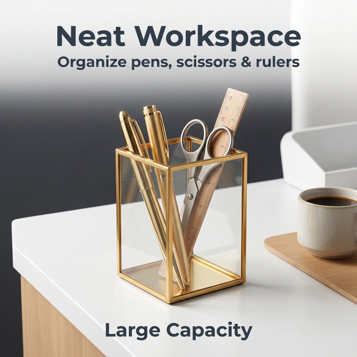 Feyarl Clear Glass Desk Organizer with Large Capacity Keeping Office Supplies Neatly Arranged