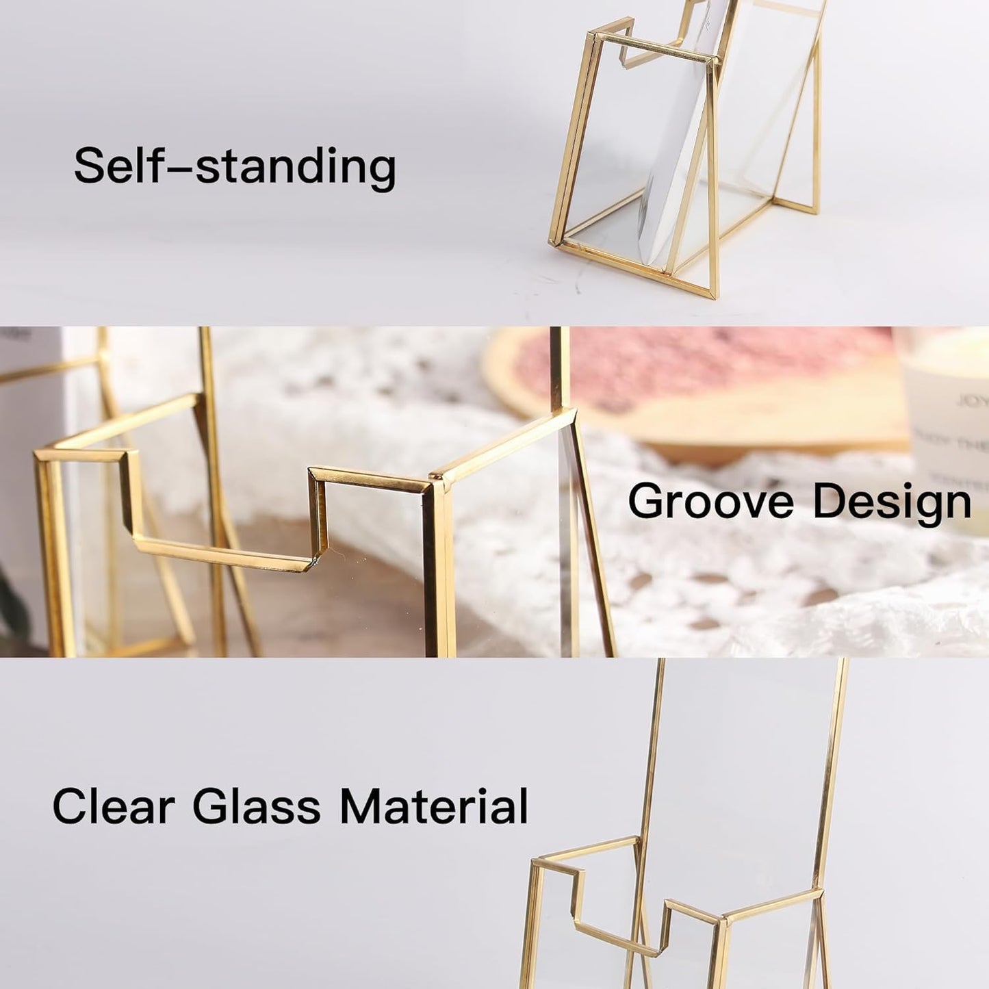 Brochure Holder close-up highlighting the gold trim, smooth frame finish and sturdy structure