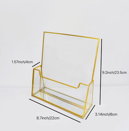 Elegant Brochure Holder dimension chart highlighting the overall size and compact countertop display design
