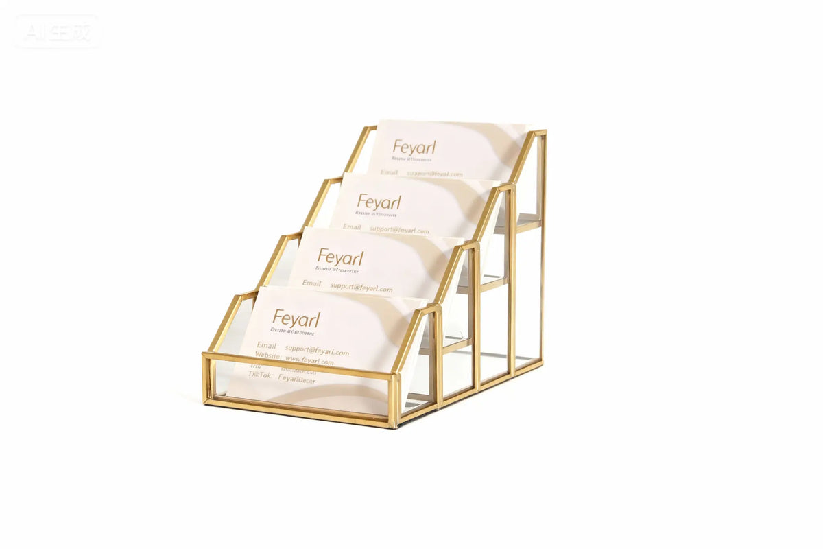 Display Stand with Sleek Gold Metal Frame, Modern Desktop Organizer for Professional Card and Material Display