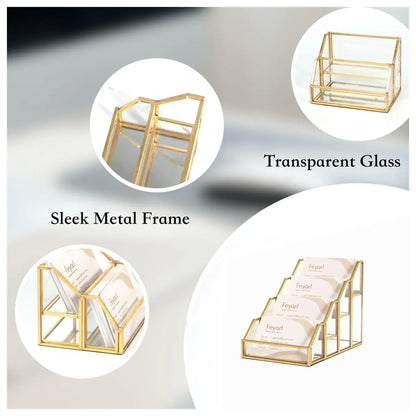 Transparent Glass Display Stand with Sleek Metal Frame for a Modern Desktop Look