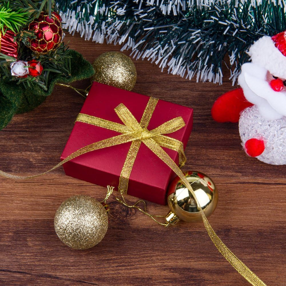 Feyarl Gold Metallic Glitter Ribbon Adding Elegant Sparkle to Christmas Present Packaging