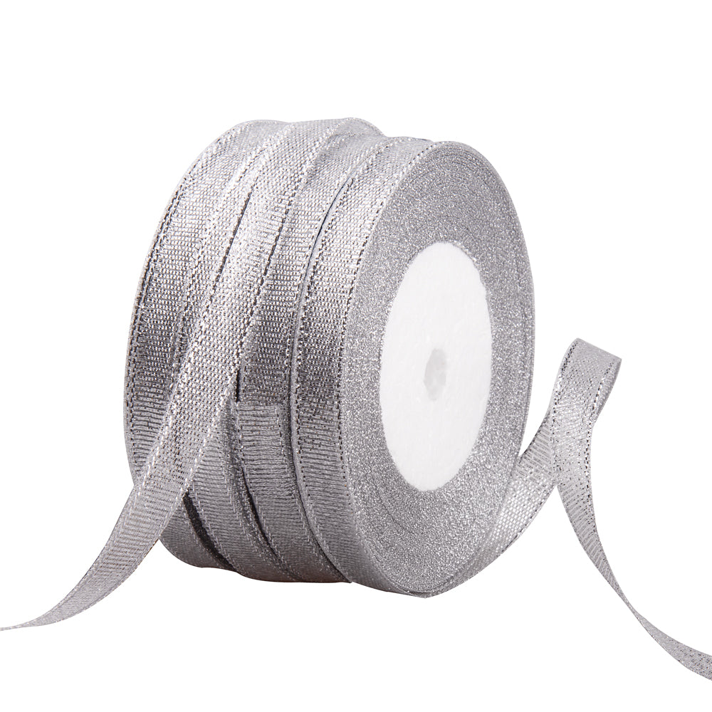 Feyarl Silver Metallic Glitter Ribbon Roll Featuring Elegant Shimmer and Refined Decorative Style