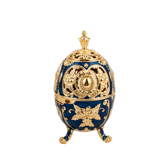 Feyarl Blue Vintage Incense Holder with Lid, Floral Alloy Design for Cone and Coil Incense Burning with Ash Catcher