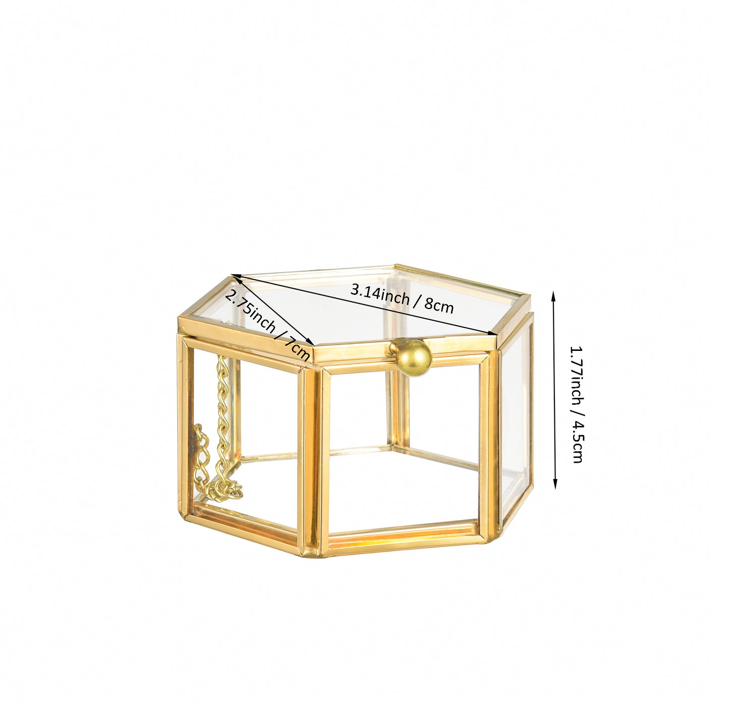 Gold Glass Jewelry Box showing detailed size information for accurate product reference
