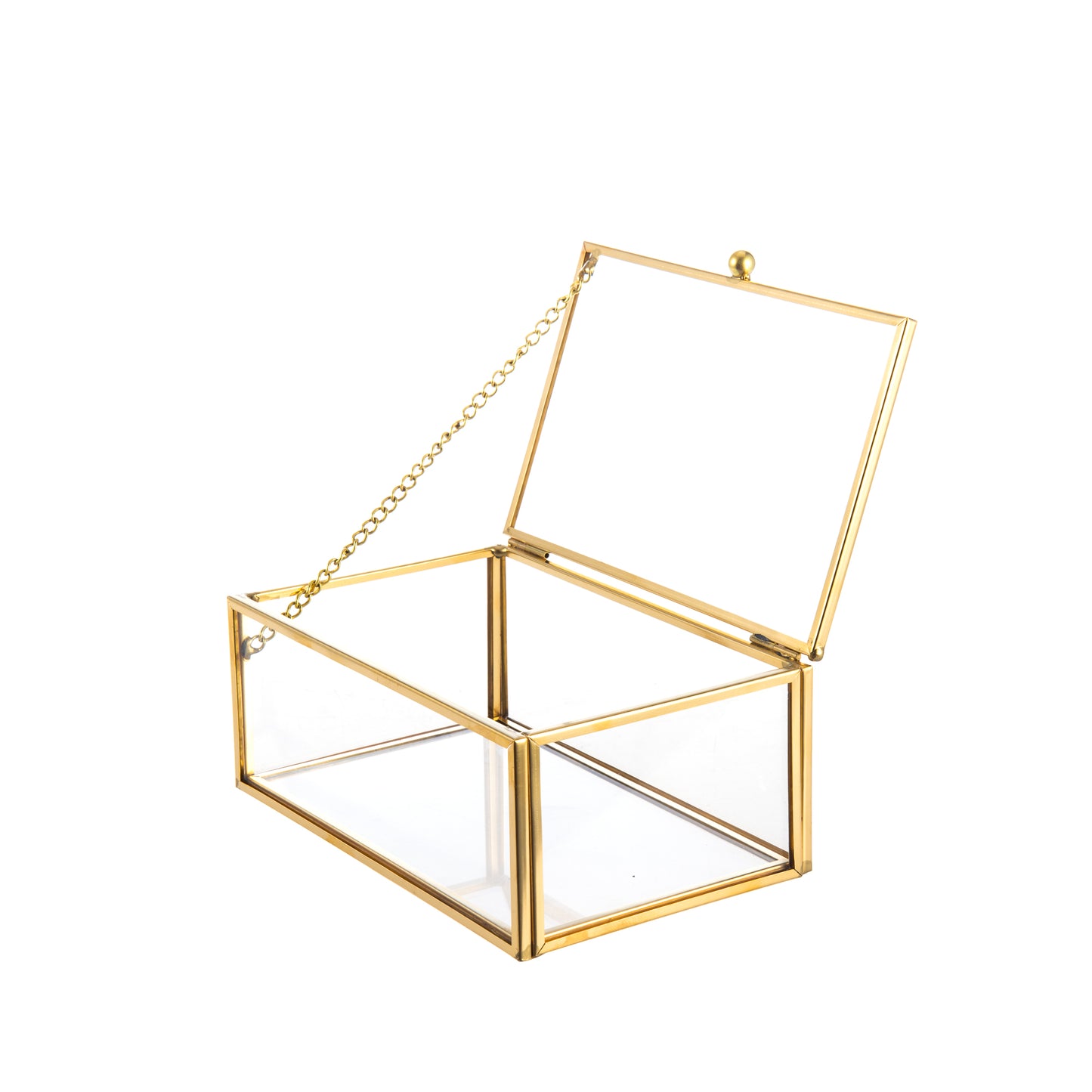 Gold Glass Jewelry Box featuring a classic cuboid design with an elegant gold frame for decorative storage
