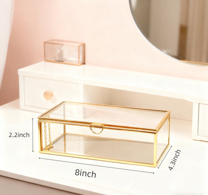 Jewelry Box Size Diagram Showing 8 Inch Length, 4.3 Inch Width, and 2.2 Inch Height Dimensions