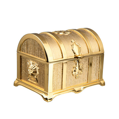 Elegant Vintage Jewelry Box featuring an engraved metal design with a velvet-lined interior for stylish keepsake storage