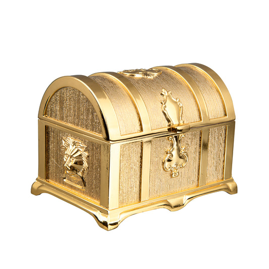 Elegant Vintage Jewelry Box featuring an engraved metal design with a velvet-lined interior for stylish keepsake storage