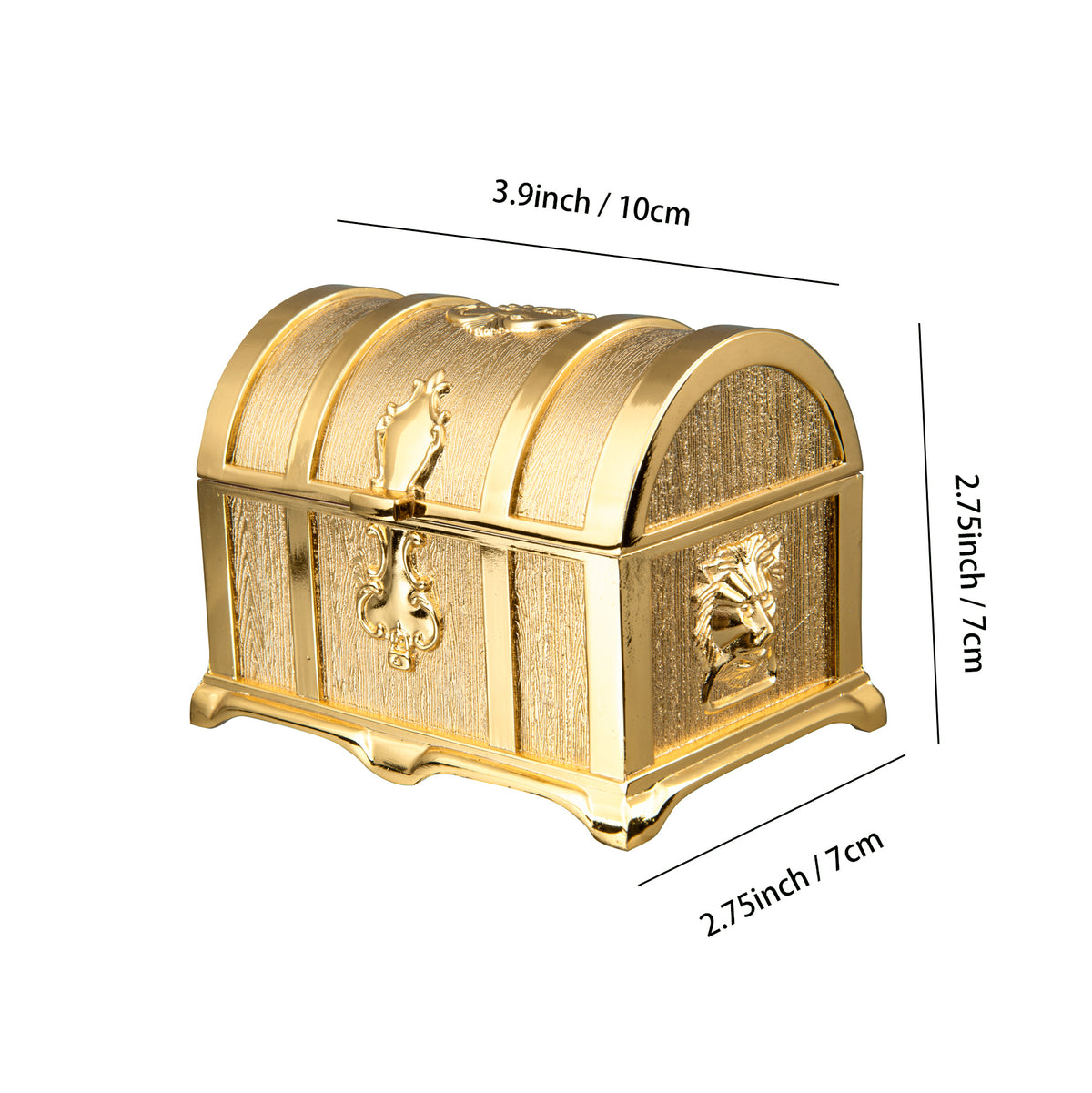 Compact Vintage Jewelry Box showing detailed dimensions of 3.9 x 2.75 x 2.75 inches for accurate size reference