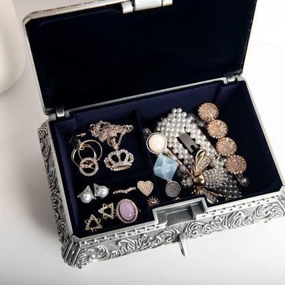 Feyarl Vintage Jewelry Box Opened to Display Rings, Earrings, and Small Accessories Inside 