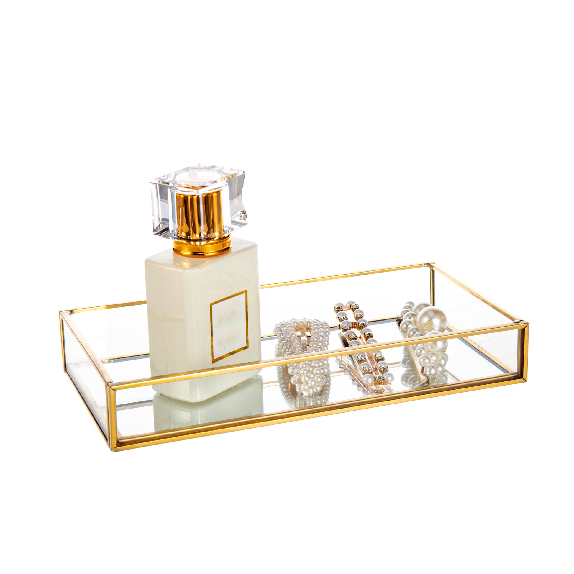 Clear Glass Organizer Tray for versatile organization of jewelry, accessories, and everyday items
