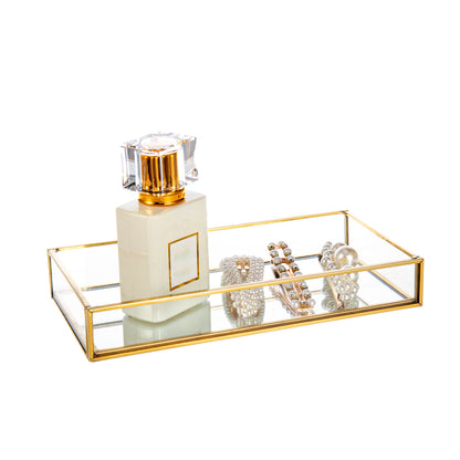 Clear Glass Organizer Tray for versatile organization of jewelry, accessories, and everyday items