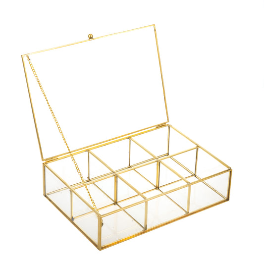 Feyarl Gold Glass Jewelry Trinket Box with a spacious design and elegant gold accents for decorative organization
