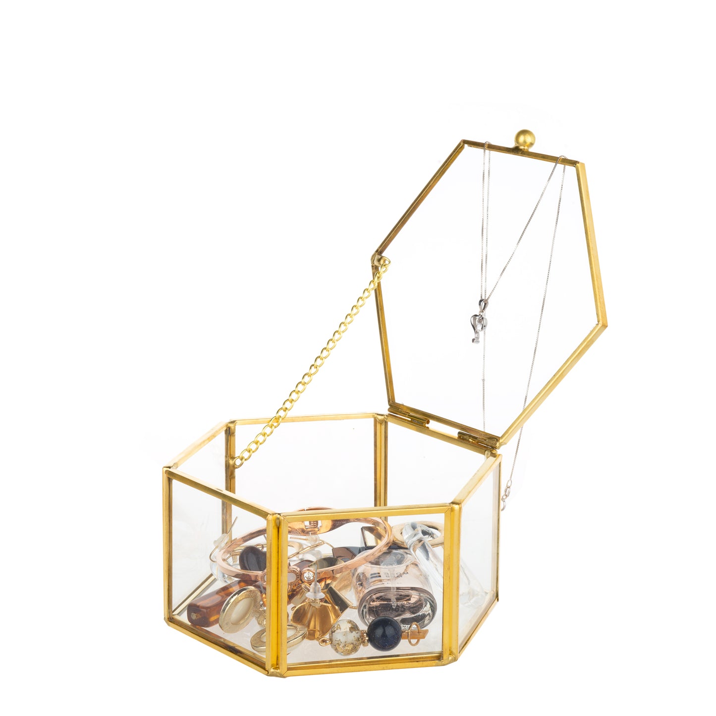 Elegant Glass Decorative Box with decorative items creating a stylish and refined home display