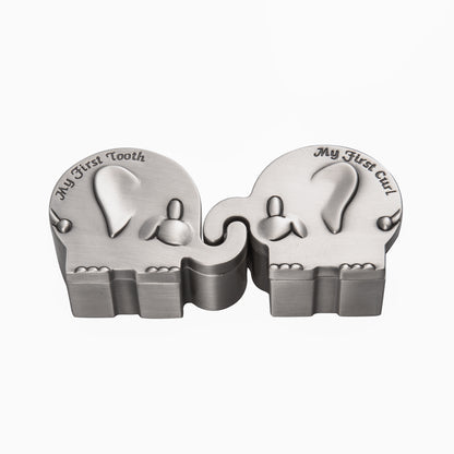 Feyarl Silver Elephant Keepsake Box Featuring Vintage Floral Details for Preserving Baby First Curl and Tooth Memories