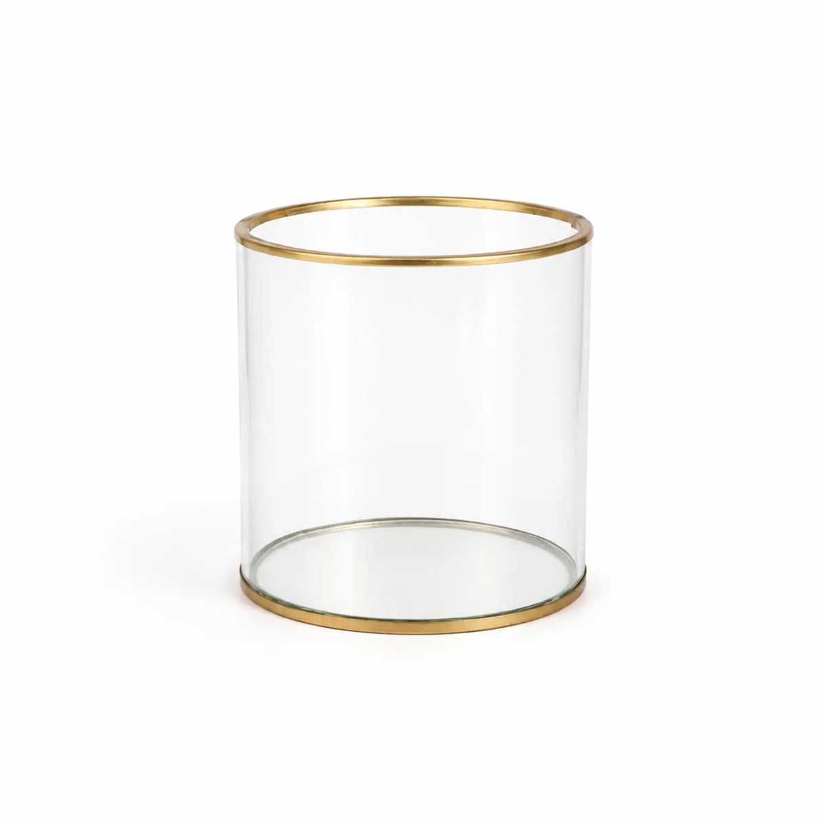 Feyarl Gold Glass Pen Holder with clear round design for organizing pens, pencils, markers, and makeup brushes