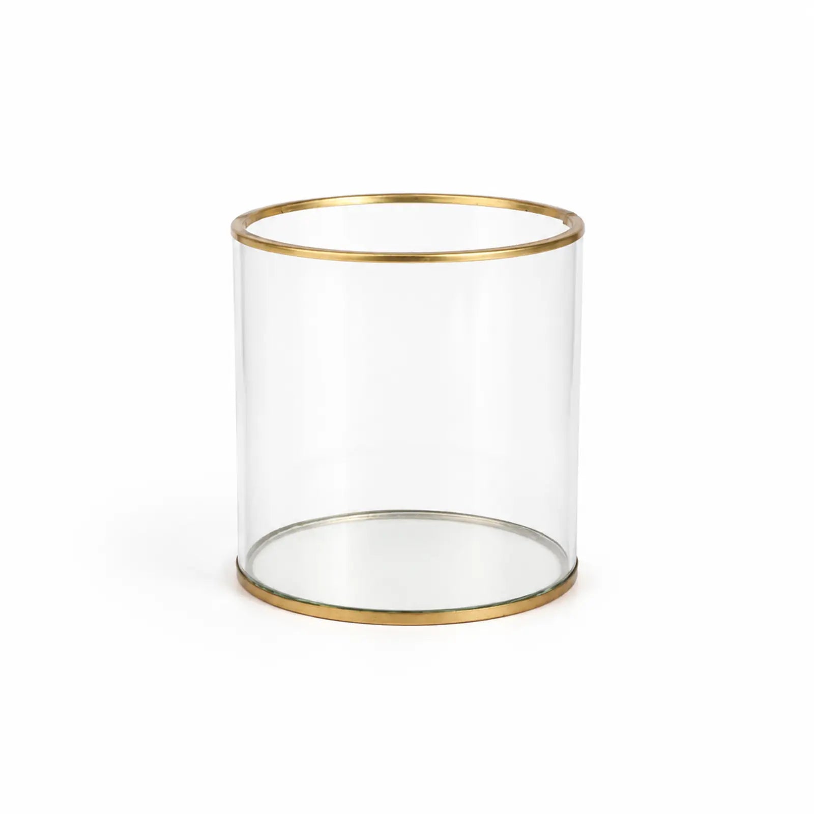 Feyarl Gold Glass Pen Holder with clear round design for organizing pens, pencils, markers, and makeup brushes