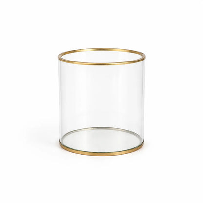 Feyarl Gold Glass Pen Holder with clear round design for organizing pens, pencils, markers, and makeup brushes