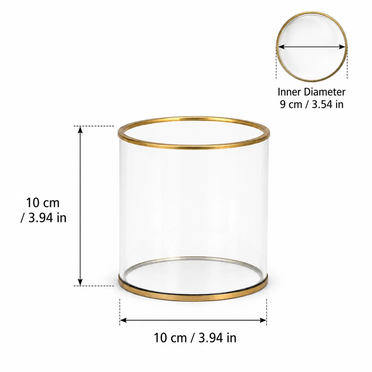 Feyarl Gold Glass Storage Container with 10 x 10 cm measurement details