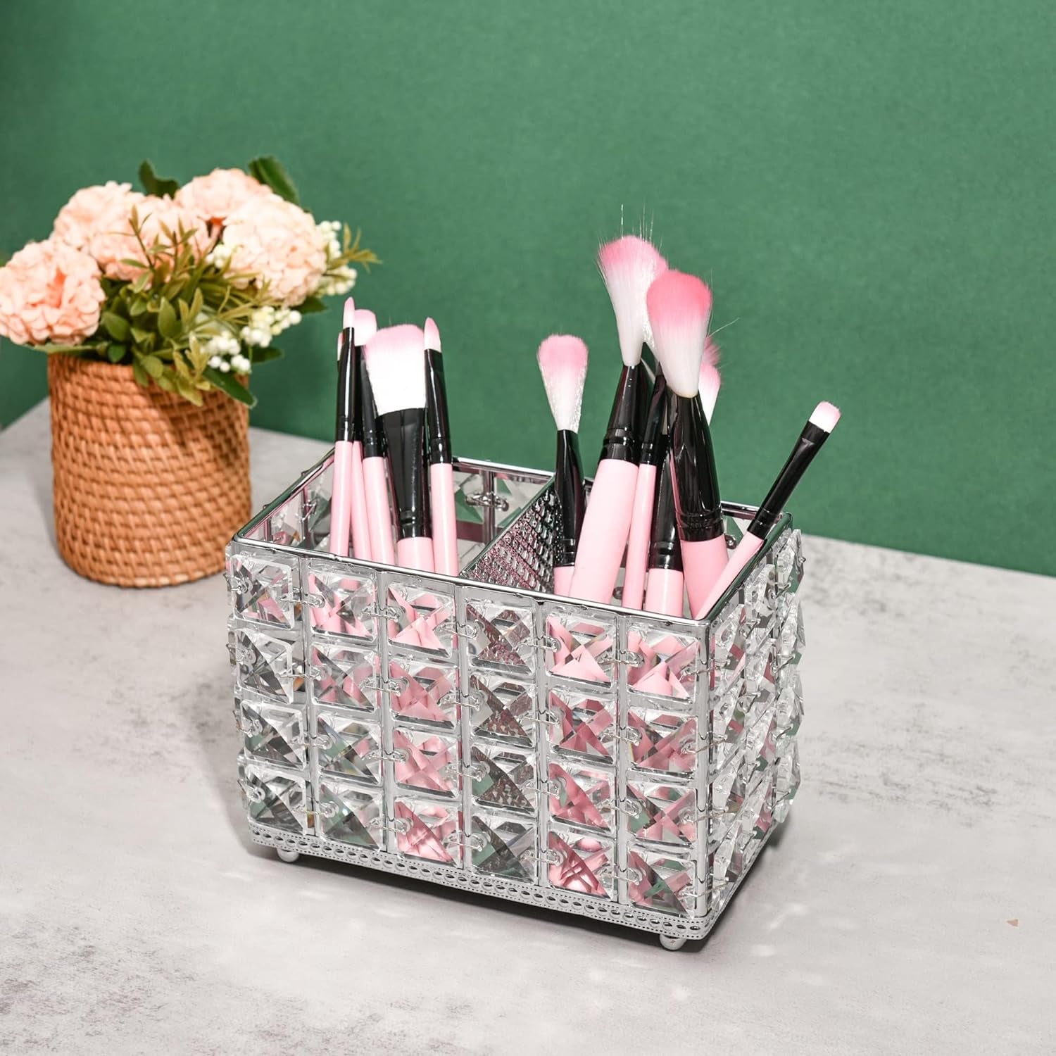 Makeup Brush Holder featuring divided compartments for organized storage of different makeup brushes