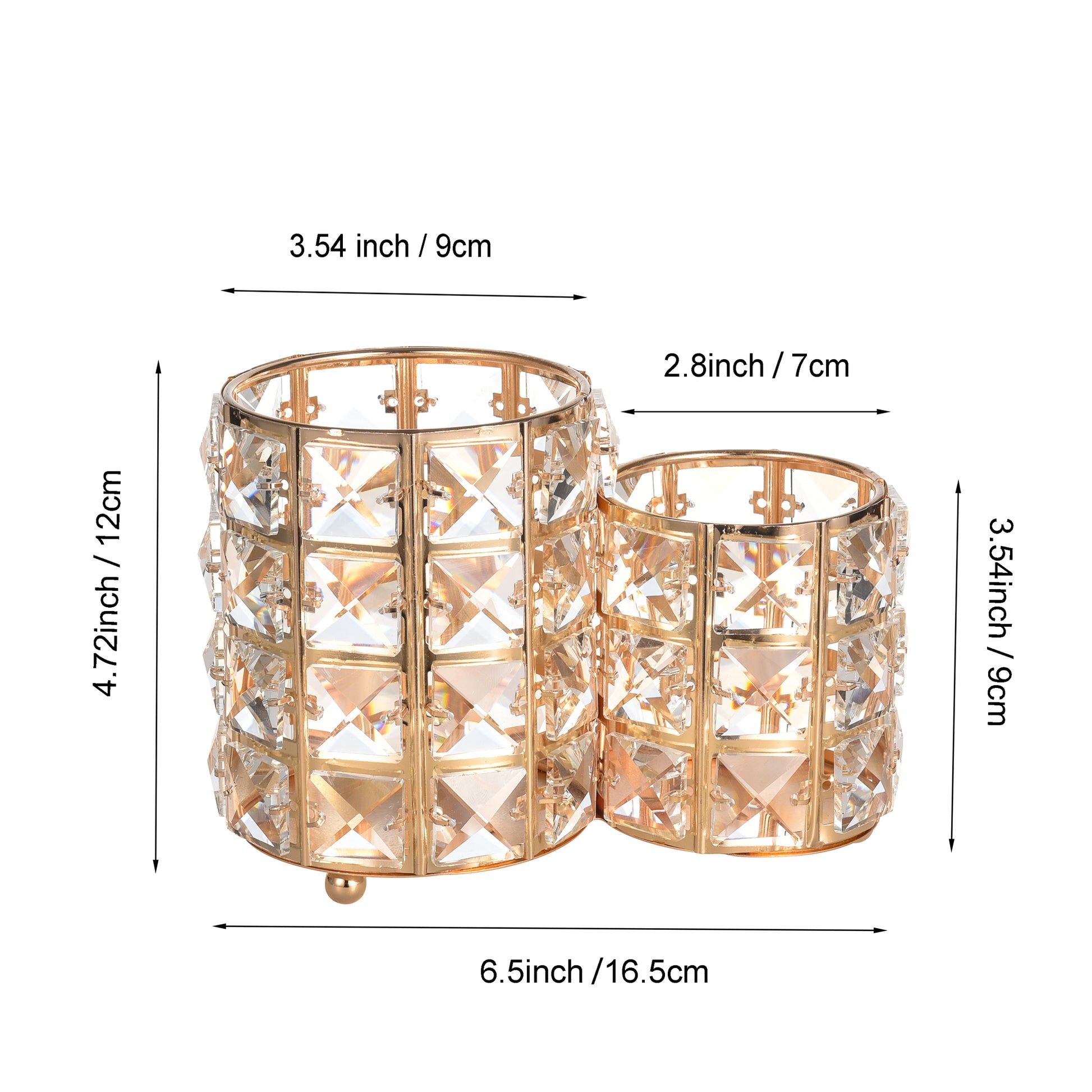 Crystal Makeup Brush Holder with product dimensions displayed for clear size and space planning reference