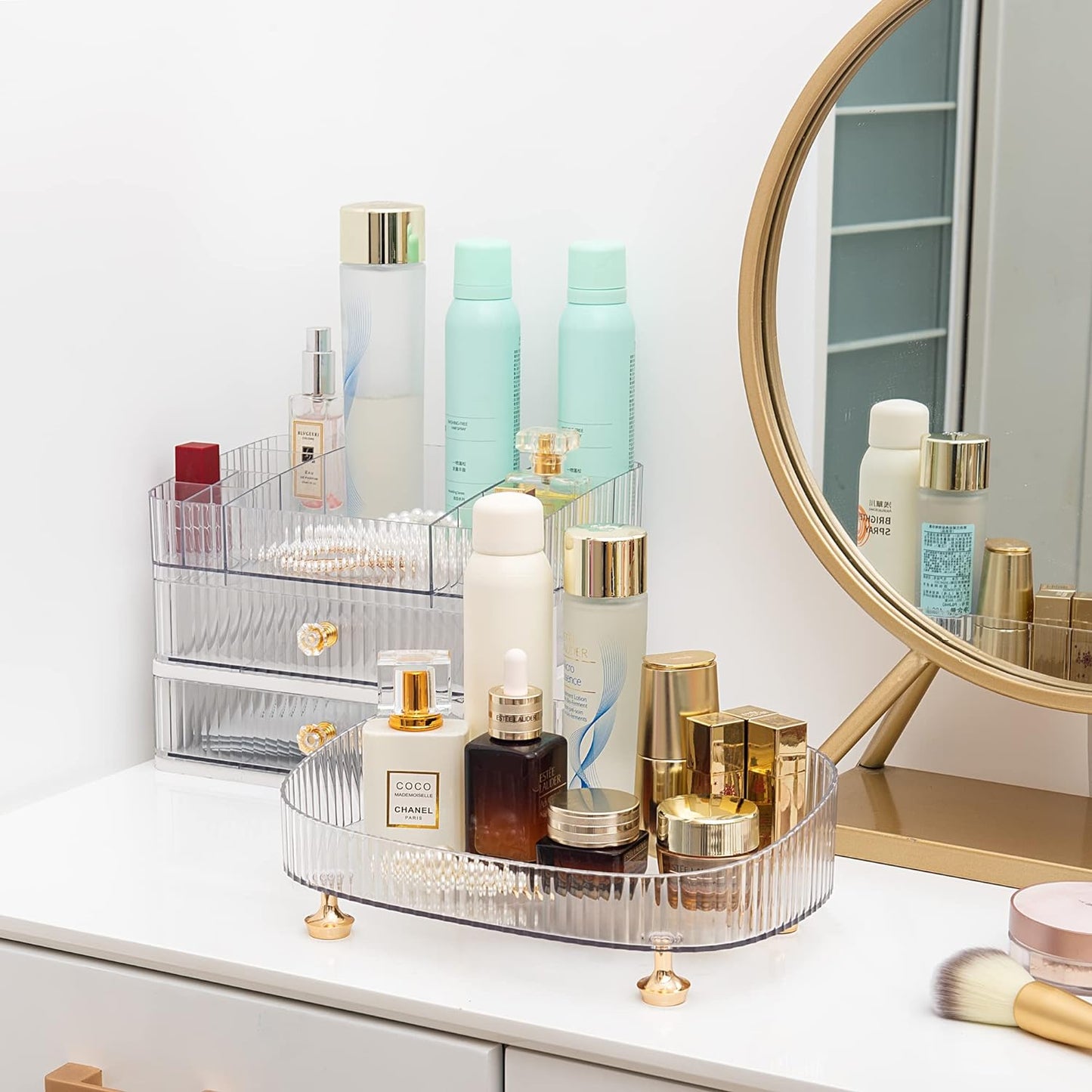 Feyarl White Makeup Organizer Designed to Declutter Countertops and Store Beauty Products Neatly