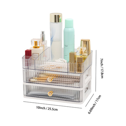 Feyarl White Makeup Organizer Size Diagram Showing 10 x 6.69 x 7 Inch Dimensions for Vanity and Cosmetic Storage