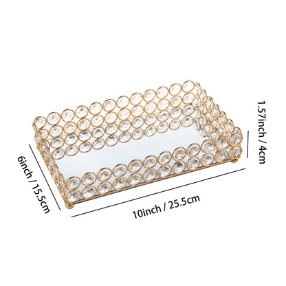 Crystal Makeup Organizer Tray size guide showing detailed product dimensions of 10 x 6 x 1.57 inches